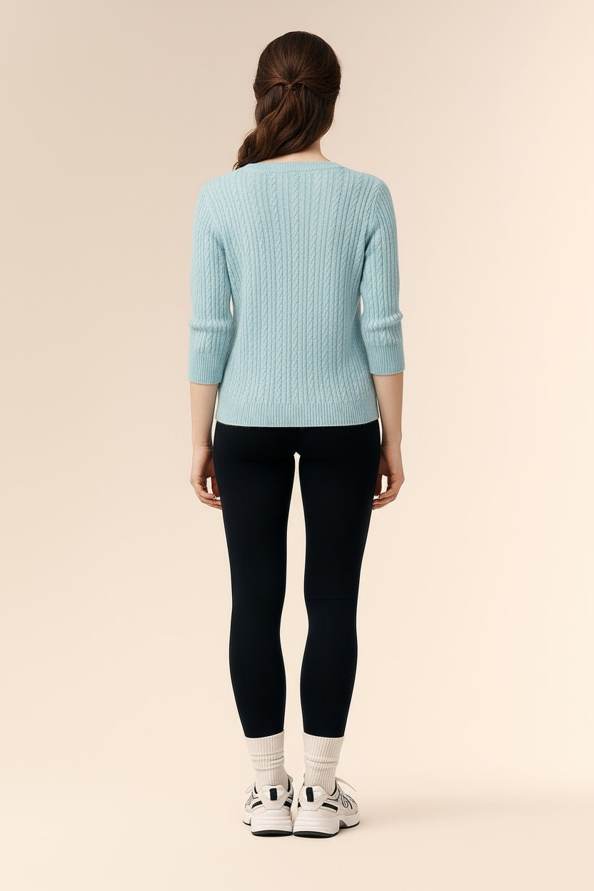 Women Cable Knit Cardigan Round Neck Sweater