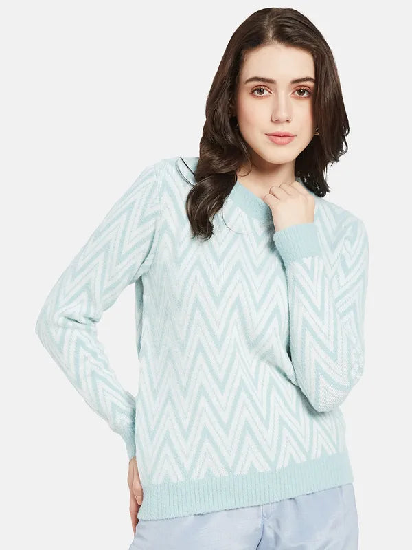 Mettle Women Blue  White Printed Pullover