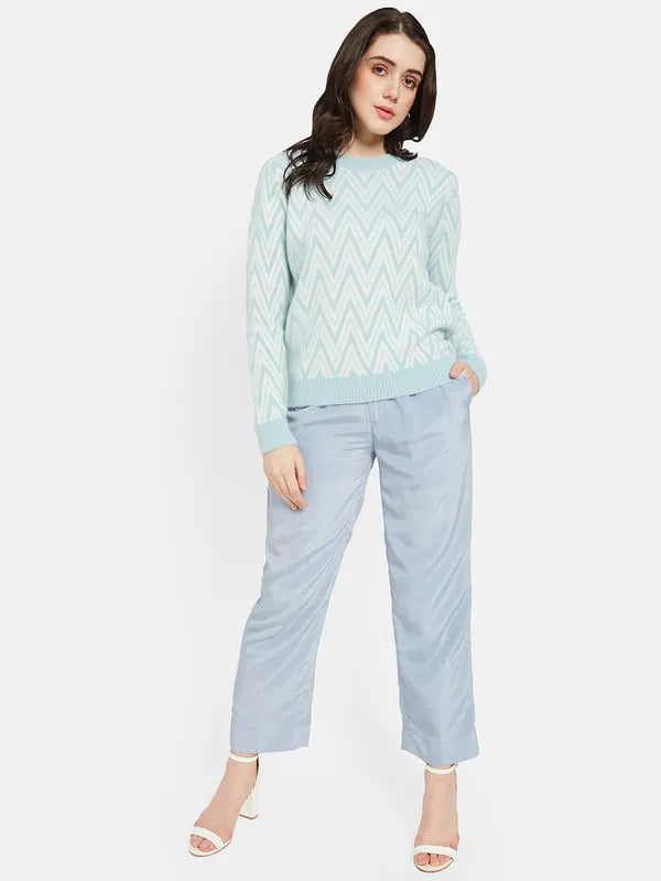 Mettle Women Blue  White Printed Pullover