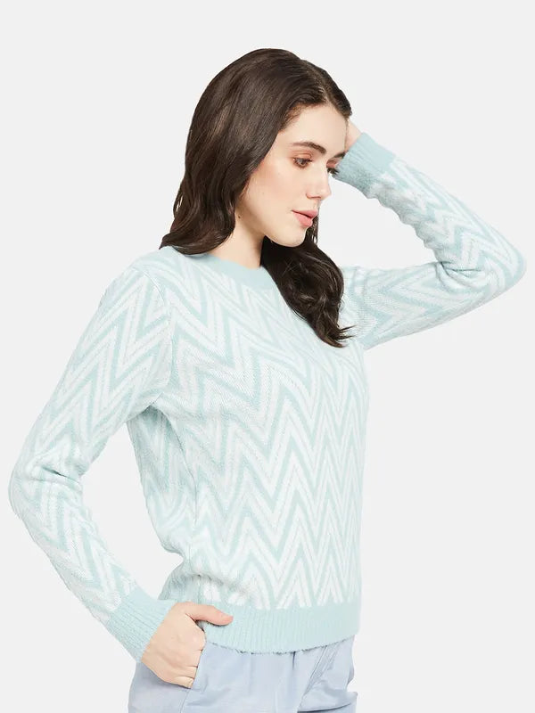 Mettle Women Blue  White Printed Pullover