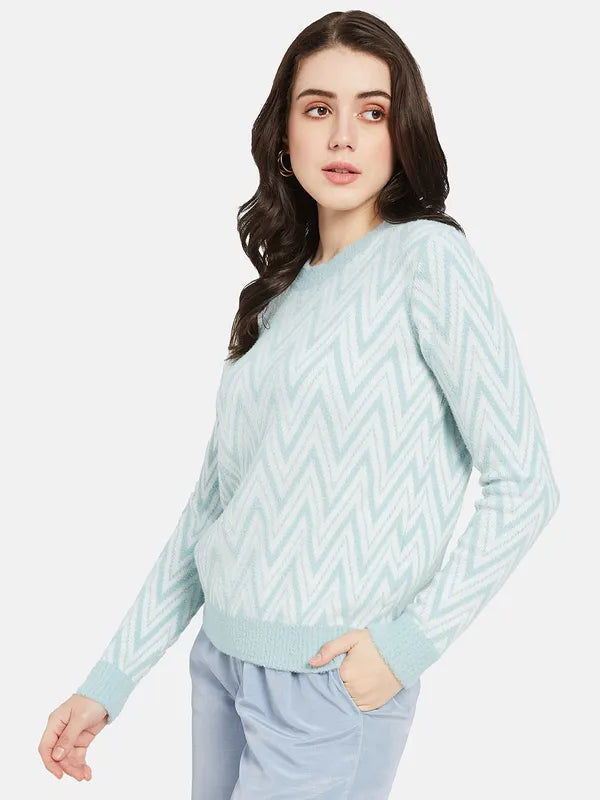 Mettle Women Blue  White Printed Pullover