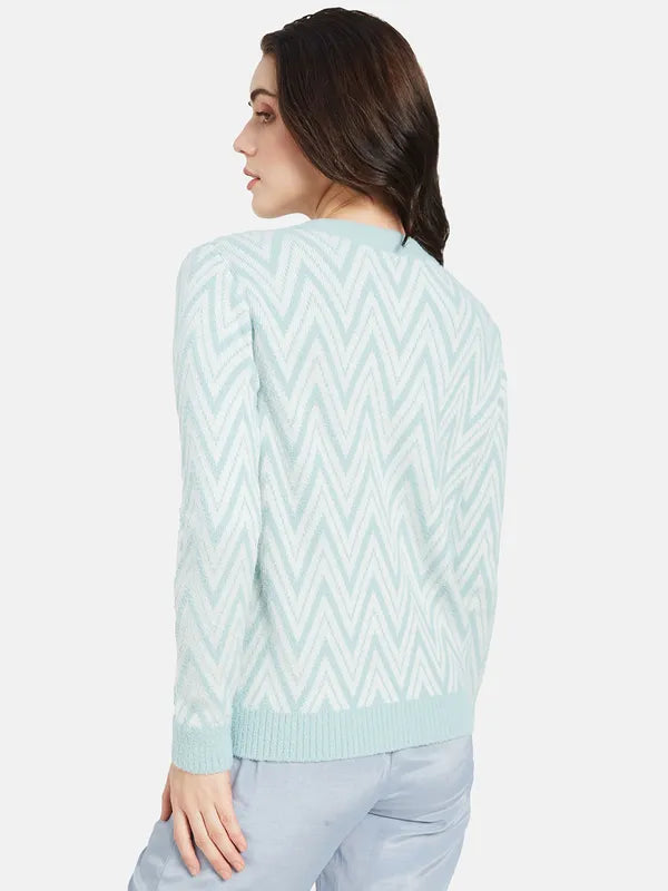 Mettle Women Blue  White Printed Pullover