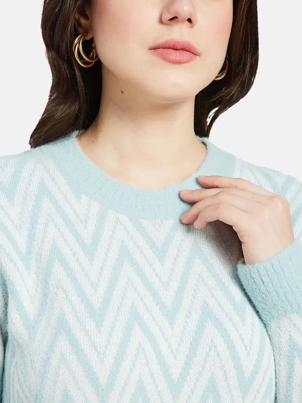 Mettle Women Blue  White Printed Pullover