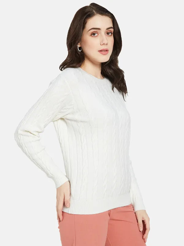 Mettle Women White Cable Knit Pullover