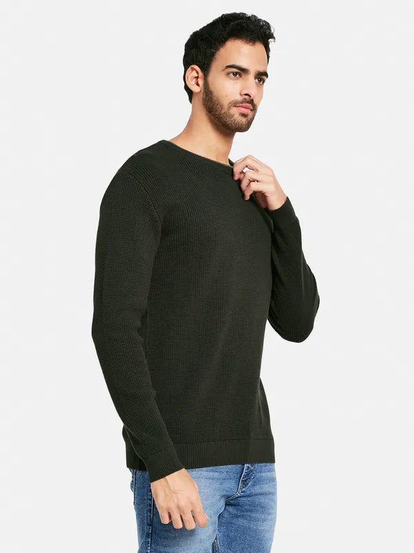 Ribbed Round Neck Cotton Pullover