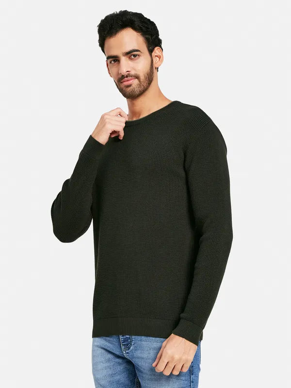 Ribbed Round Neck Cotton Pullover