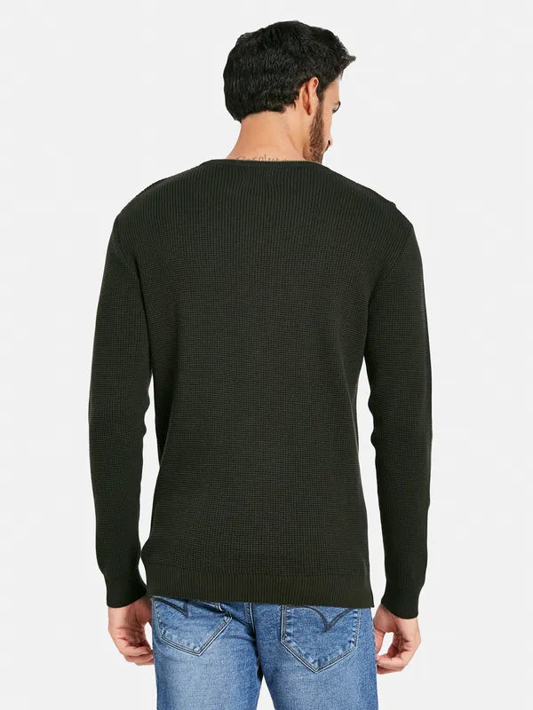 Ribbed Round Neck Cotton Pullover
