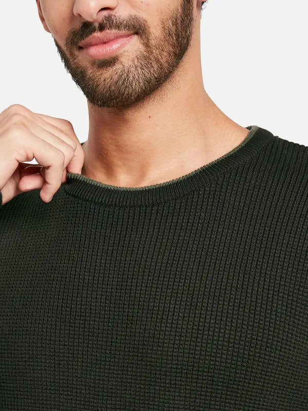 Ribbed Round Neck Cotton Pullover