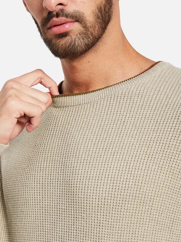 Self Design Round Neck Cotton Pullover