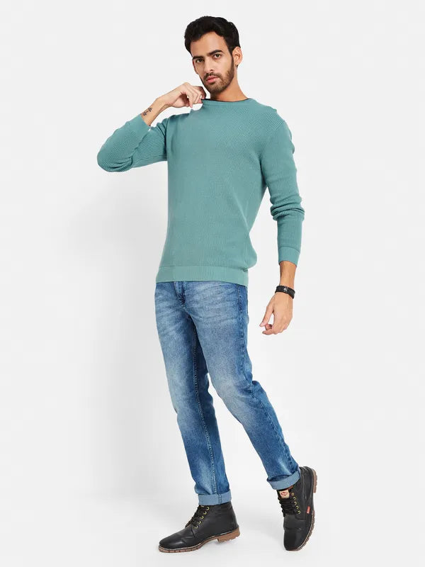 Long Sleeves Ribbed Cotton Pullover Sweater