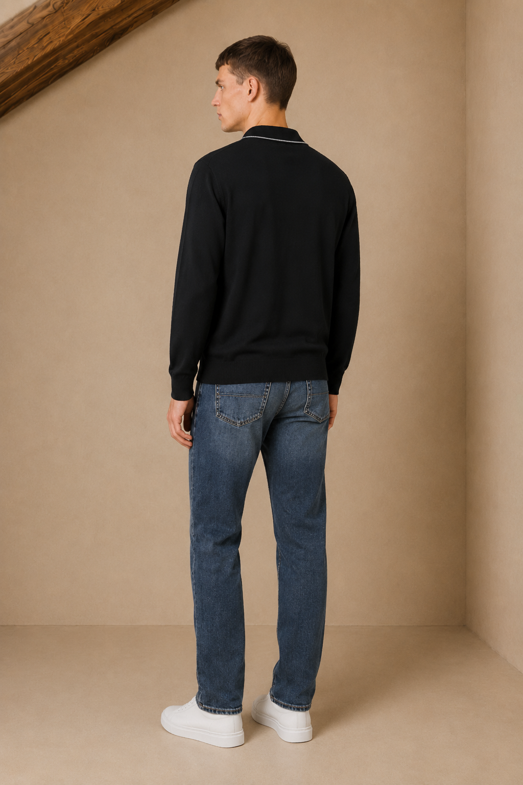 Men’s Black  Half-Zip Polo Collar Sweater – Regular Fit Full Sleeve Winter Pullover