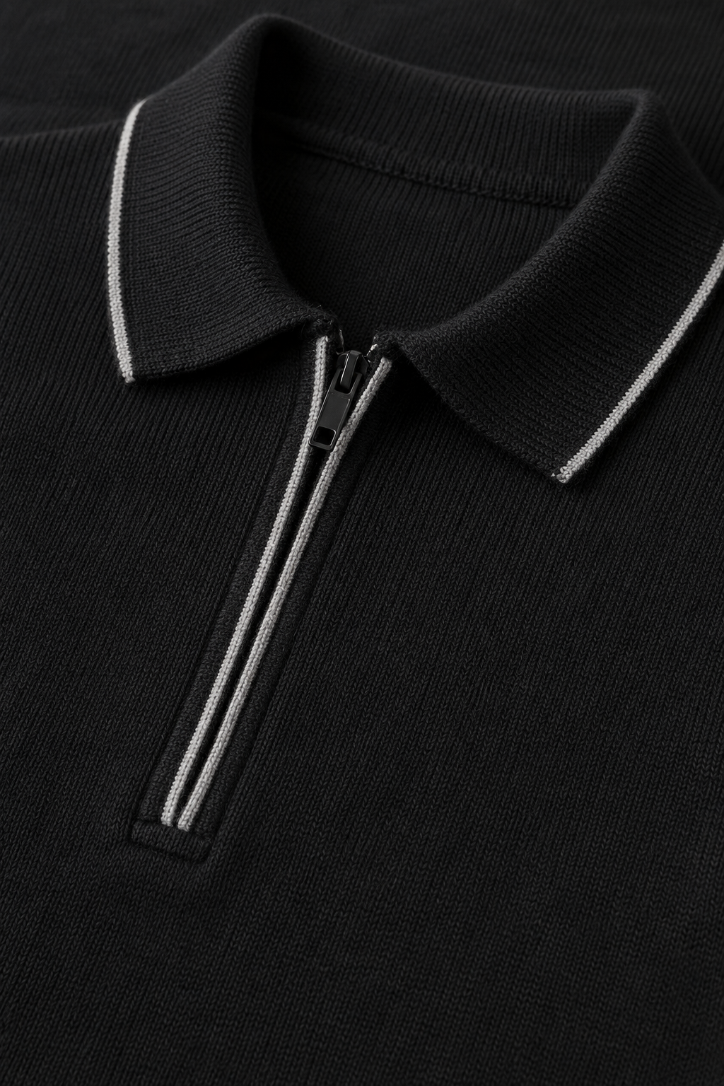 Men’s Black  Half-Zip Polo Collar Sweater – Regular Fit Full Sleeve Winter Pullover