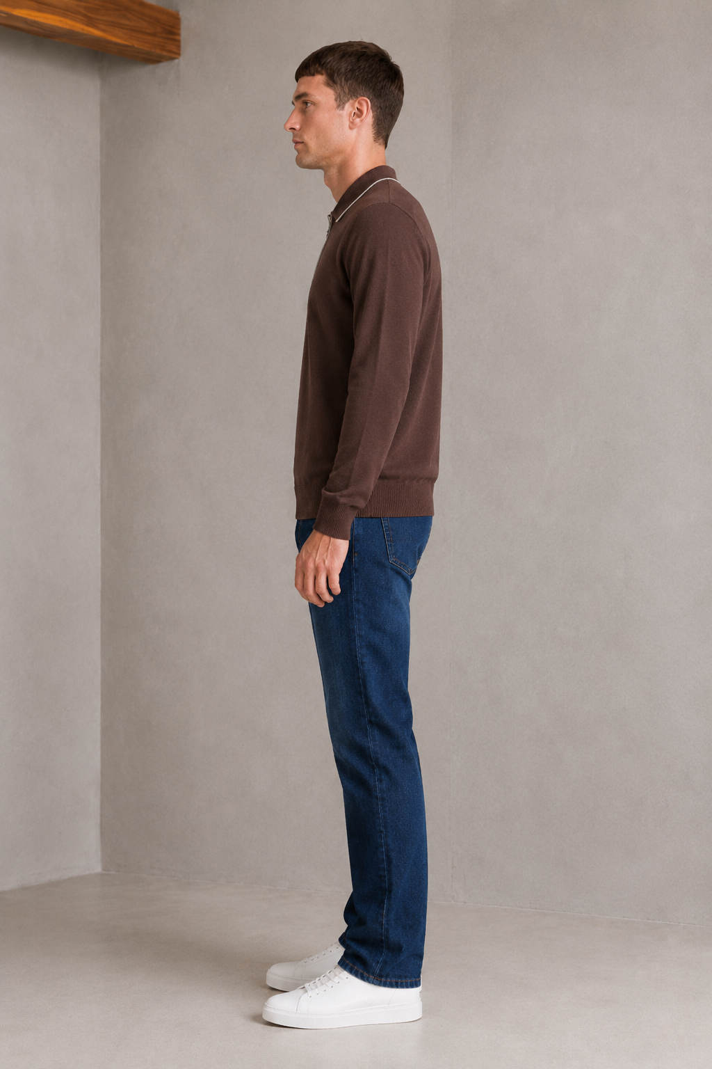 Men’s Coffee Vislon Half-Zip Polo Collar Sweater – Regular Fit Full Sleeve Winter Pullover