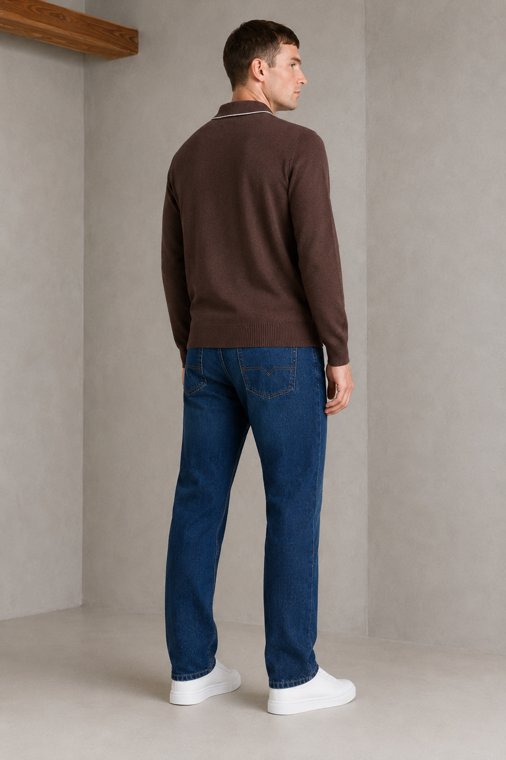 Men’s Coffee Vislon Half-Zip Polo Collar Sweater – Regular Fit Full Sleeve Winter Pullover