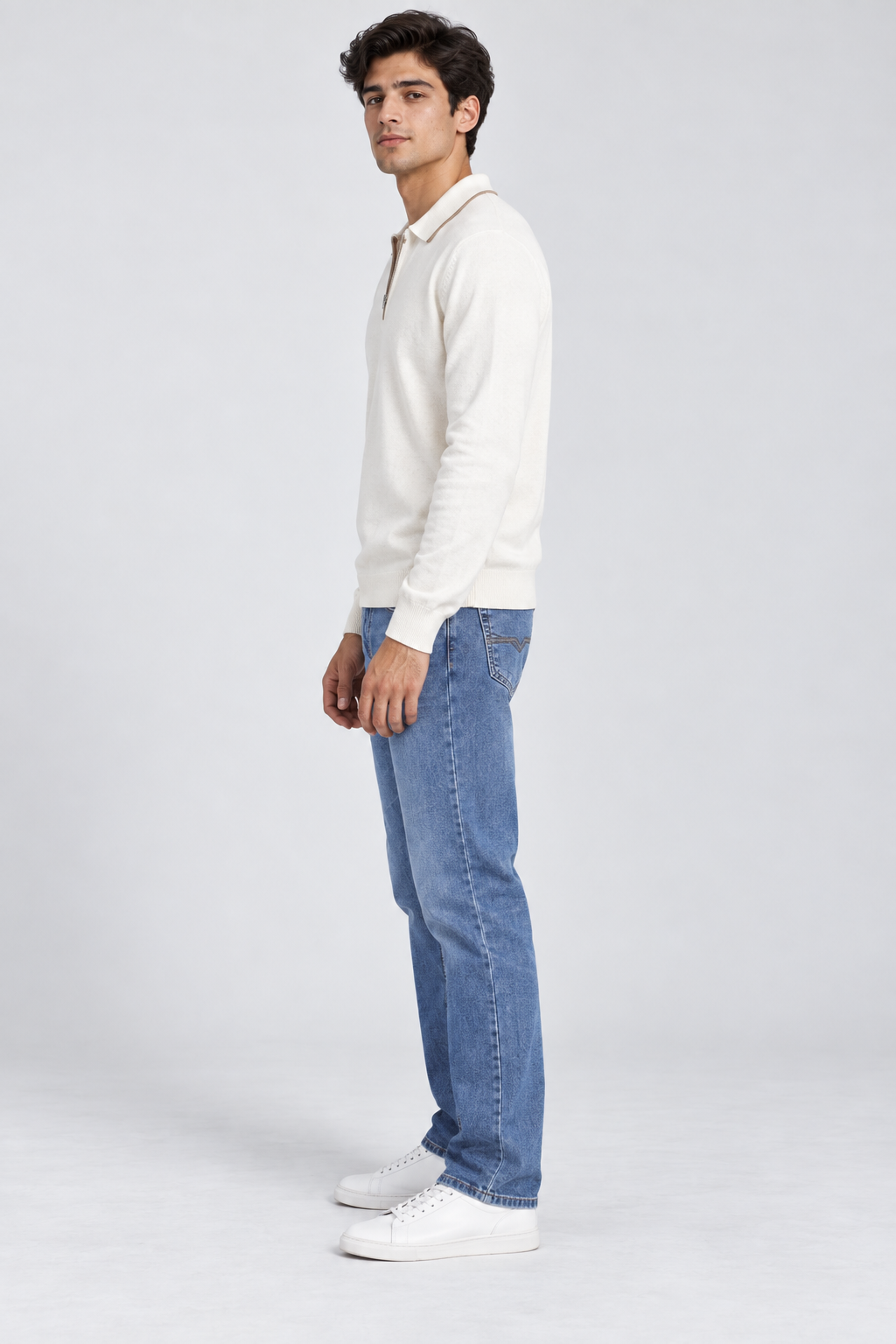 Men’s Regular Fit Knitted Quarter-Zip Sweater – Off White