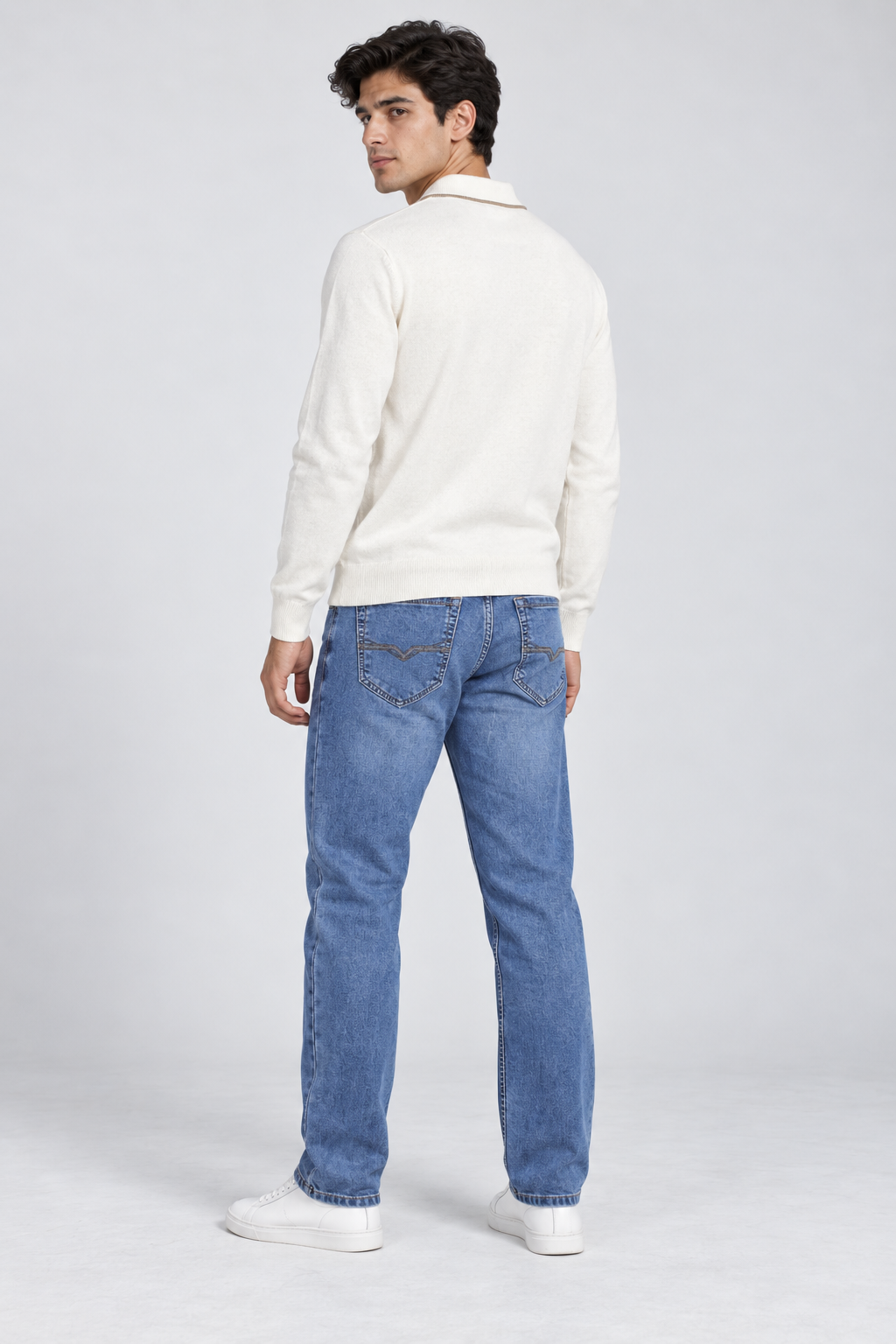 Men’s Regular Fit Knitted Quarter-Zip Sweater – Off White