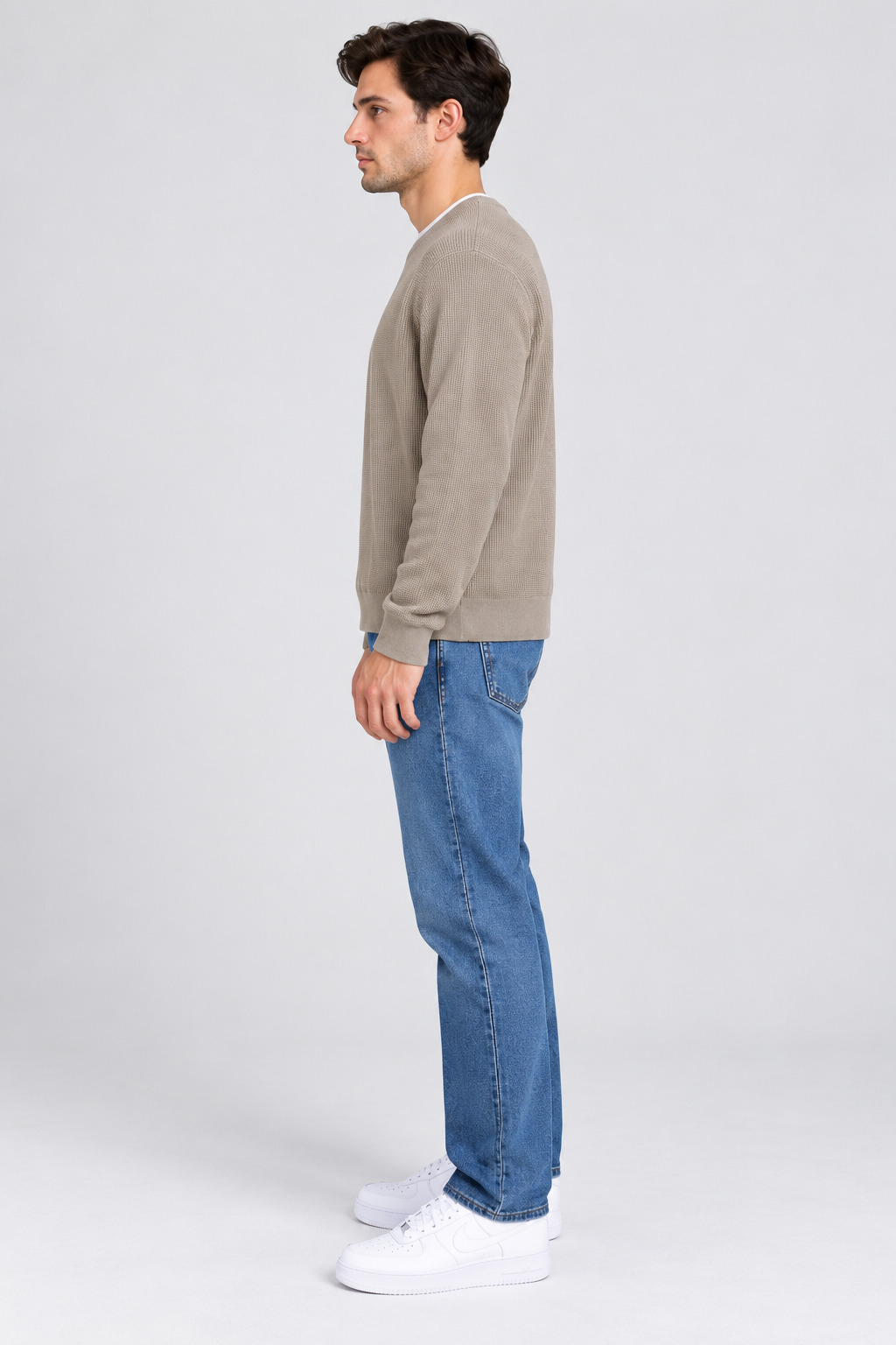 Men’s Regular Fit Knitted Cotton Crew Neck Sweater – Sand