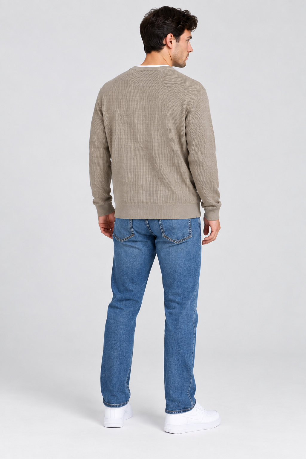 Men’s Regular Fit Knitted Cotton Crew Neck Sweater – Sand