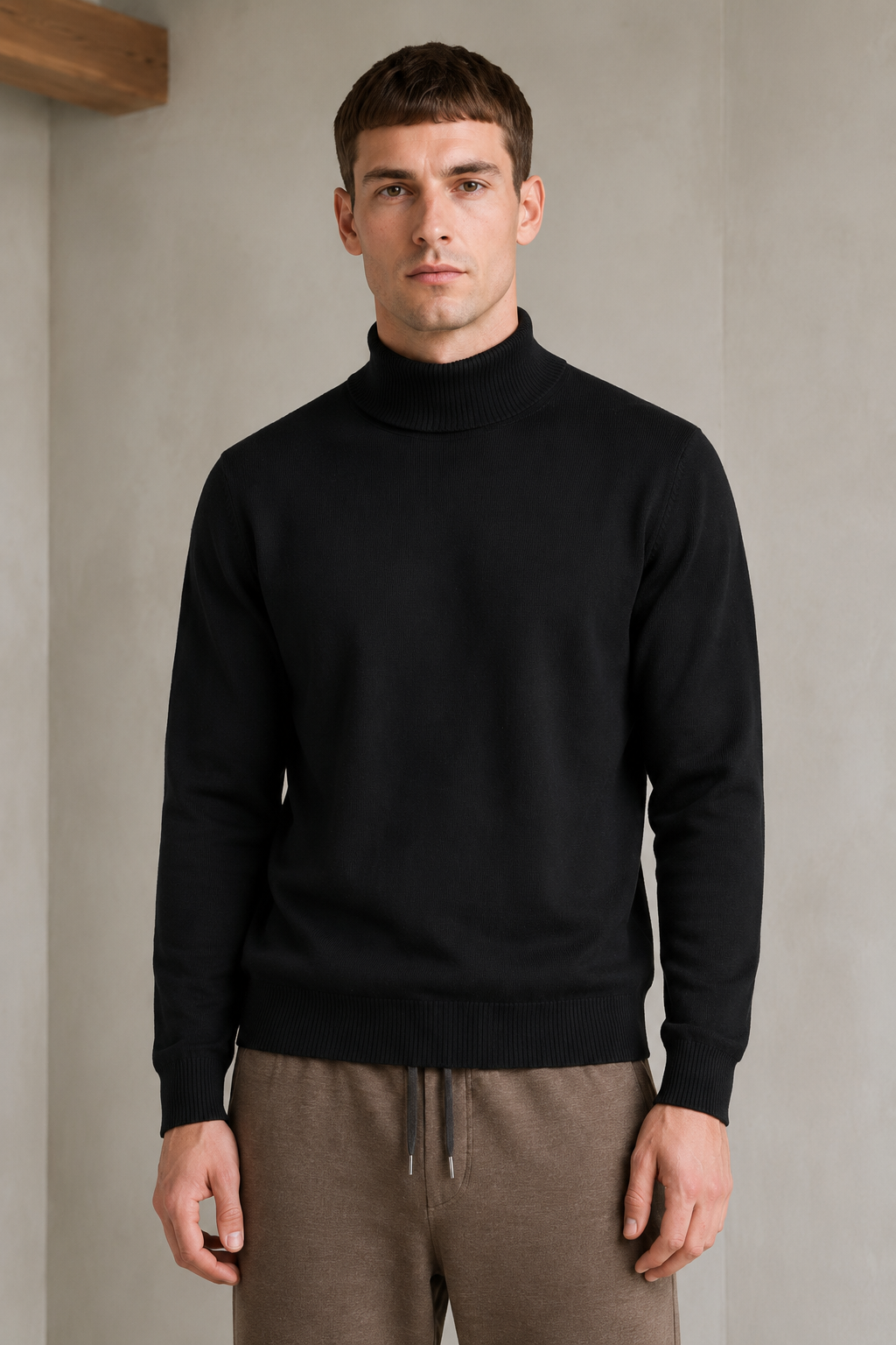 Men’s Black Vislon Mock Neck Sweater – Regular Fit Full Sleeve Winter Pullover