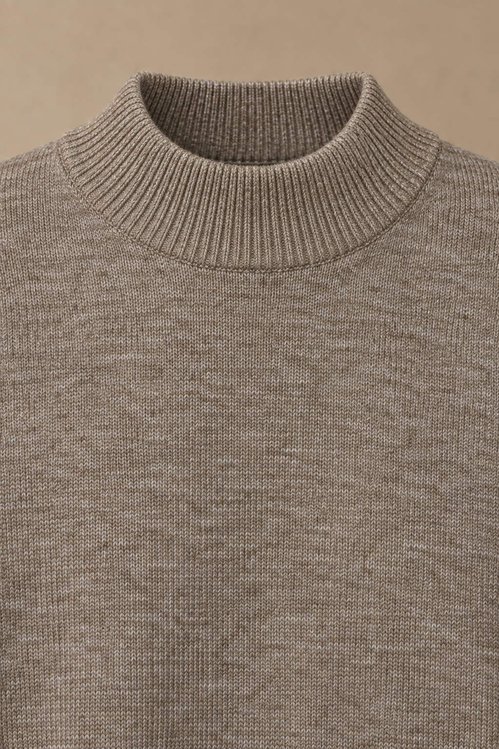 Men’s Khaki Melange Vislon Mock Neck Sweater – Regular Fit Full Sleeve Knitted Sweater-M-403W26-KHAKI MELANGE