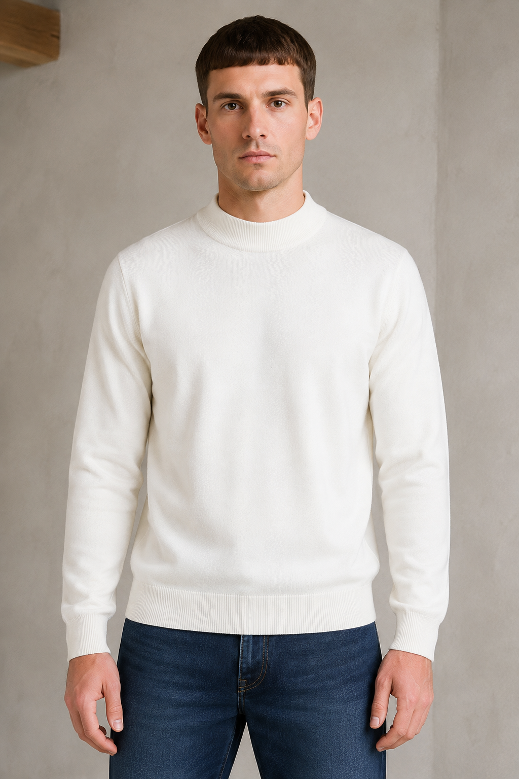 Men’s Off-White Vislon Mock Neck Sweater – Regular Fit Full Sleeve Winter Pullover