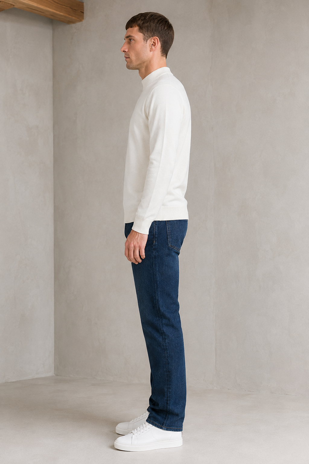 Men’s Off-White Vislon Mock Neck Sweater – Regular Fit Full Sleeve Winter Pullover