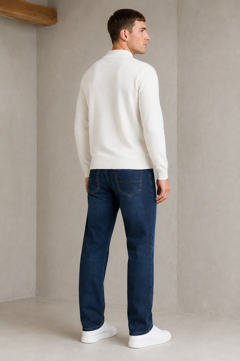 Men’s Off-White Vislon Mock Neck Sweater – Regular Fit Full Sleeve Winter Pullover