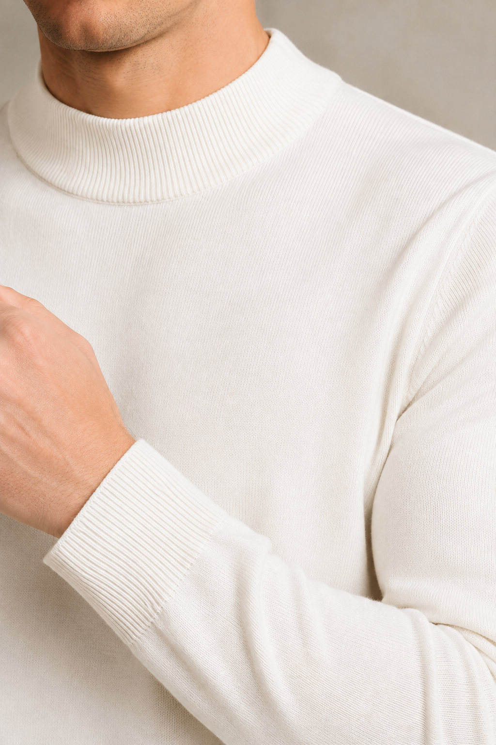 Men’s Off-White Vislon Mock Neck Sweater – Regular Fit Full Sleeve Winter Pullover