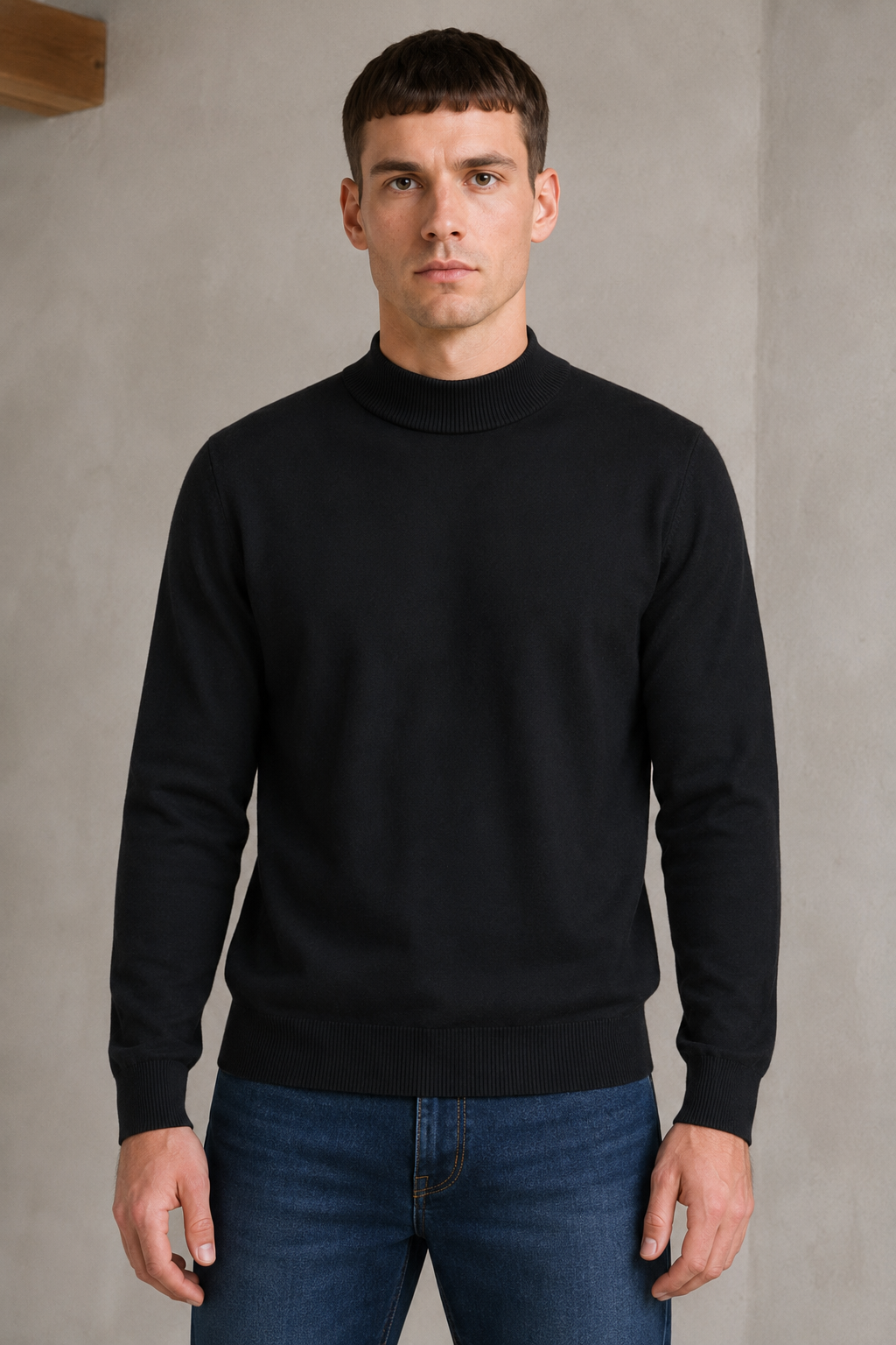 Men’s Black Cotton Turtle Neck Sweater – Regular Fit Full Sleeve Winter Pullover