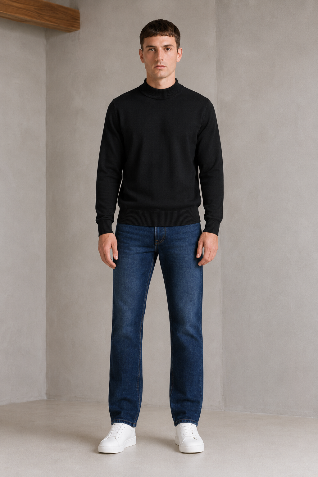 Men’s Black Cotton Turtle Neck Sweater – Regular Fit Full Sleeve Winter Pullover
