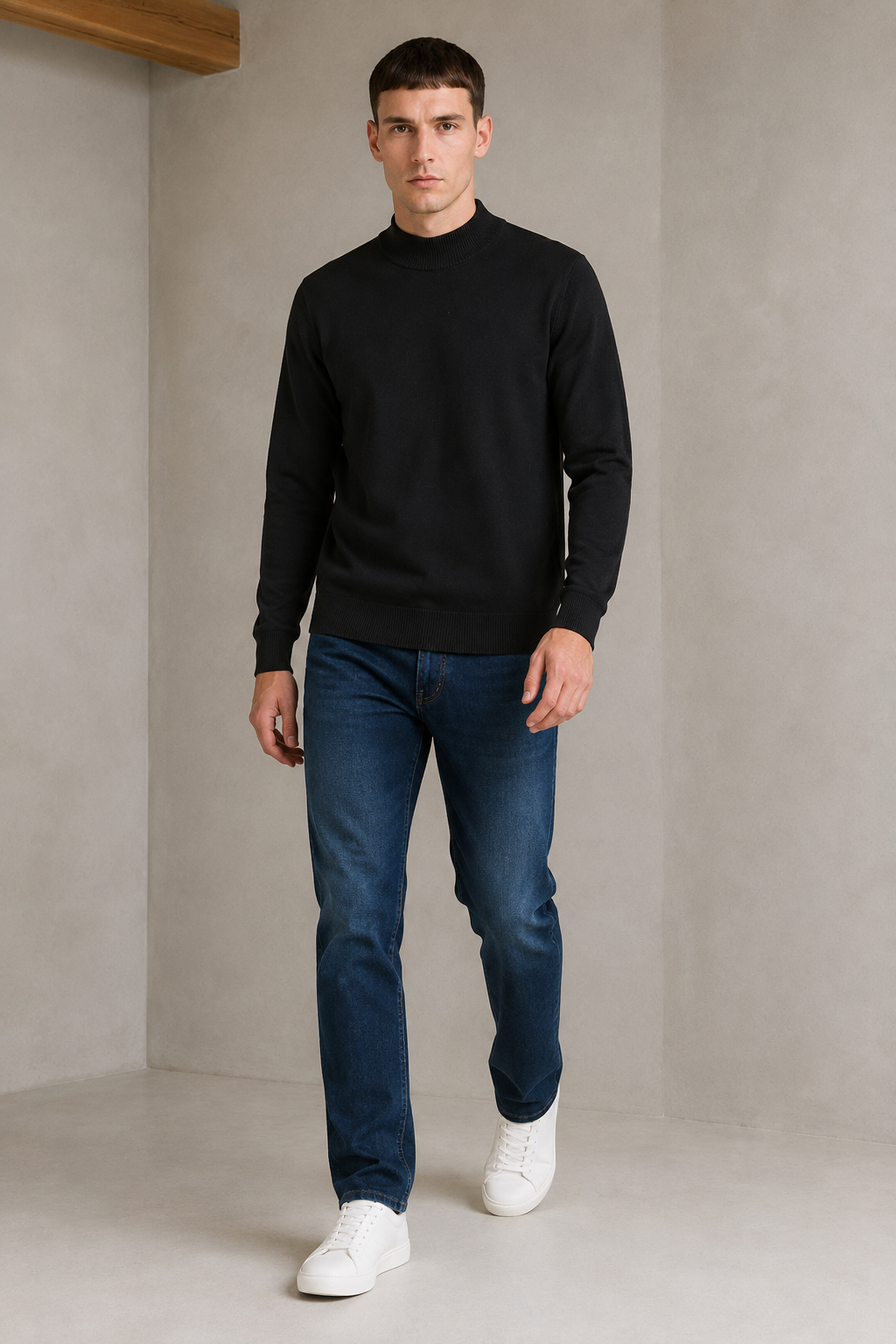 Men’s Black Cotton Turtle Neck Sweater – Regular Fit Full Sleeve Winter Pullover