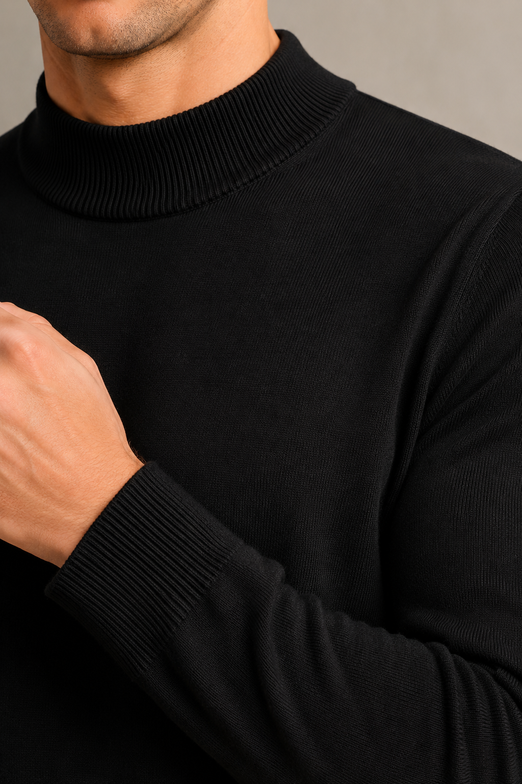 Men’s Black Cotton Turtle Neck Sweater – Regular Fit Full Sleeve Winter Pullover