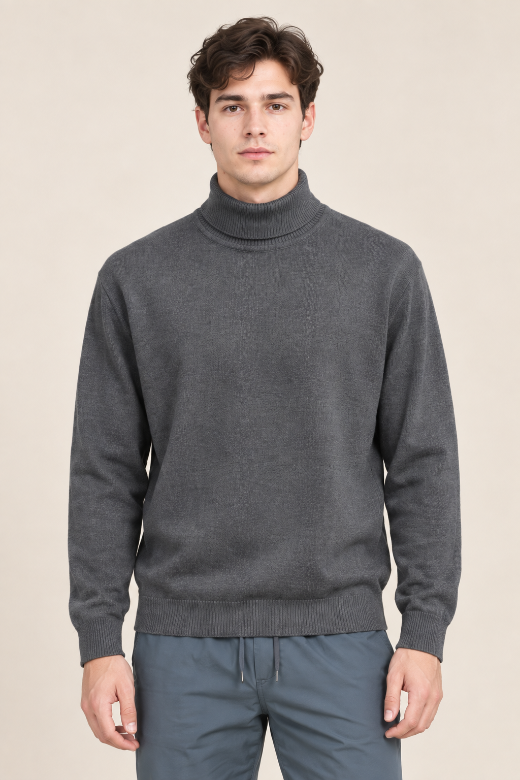 Men’s Heather Cotton Turtleneck Sweater – Regular Fit Full Sleeve Knitted Pullover