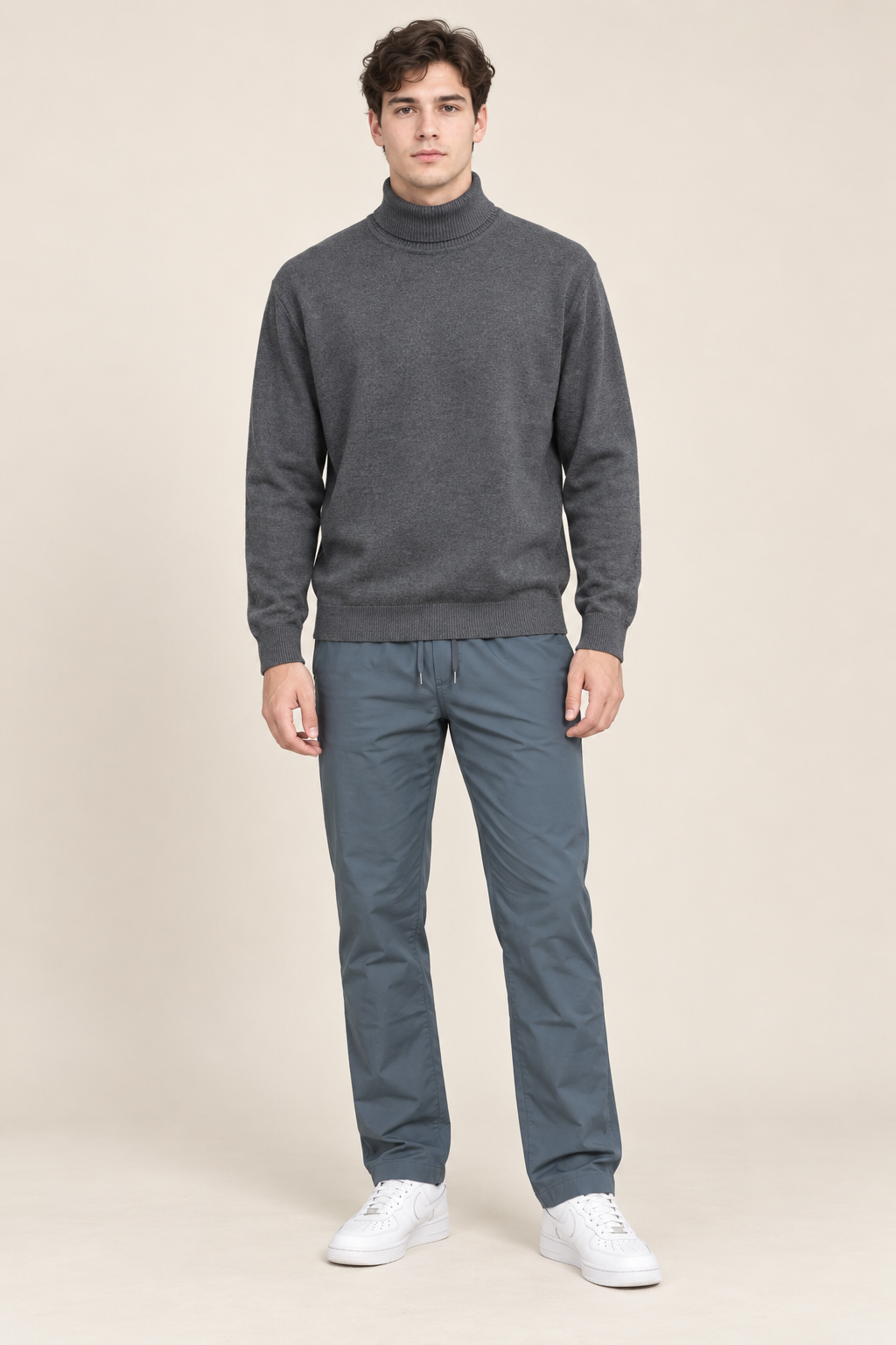 Men’s Heather Cotton Turtleneck Sweater – Regular Fit Full Sleeve Knitted Pullover