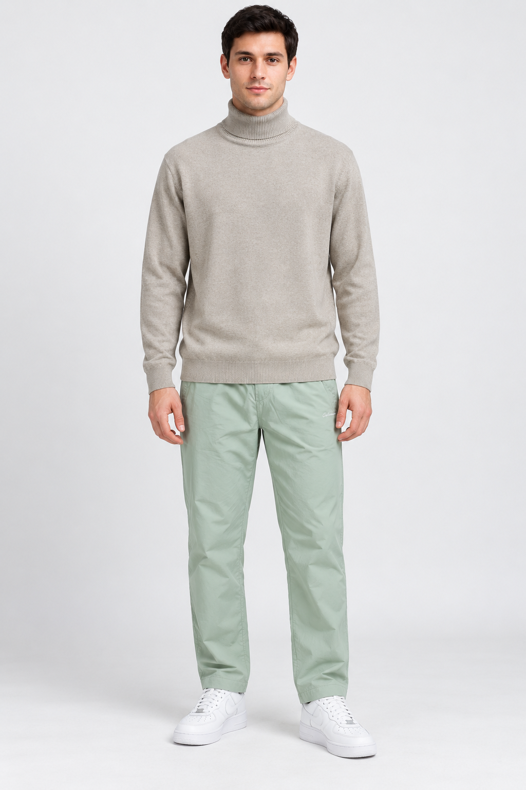 Men’s khakhi Melange Cotton Turtleneck Sweater – Regular Fit Full Sleeve Knitted Pullover
