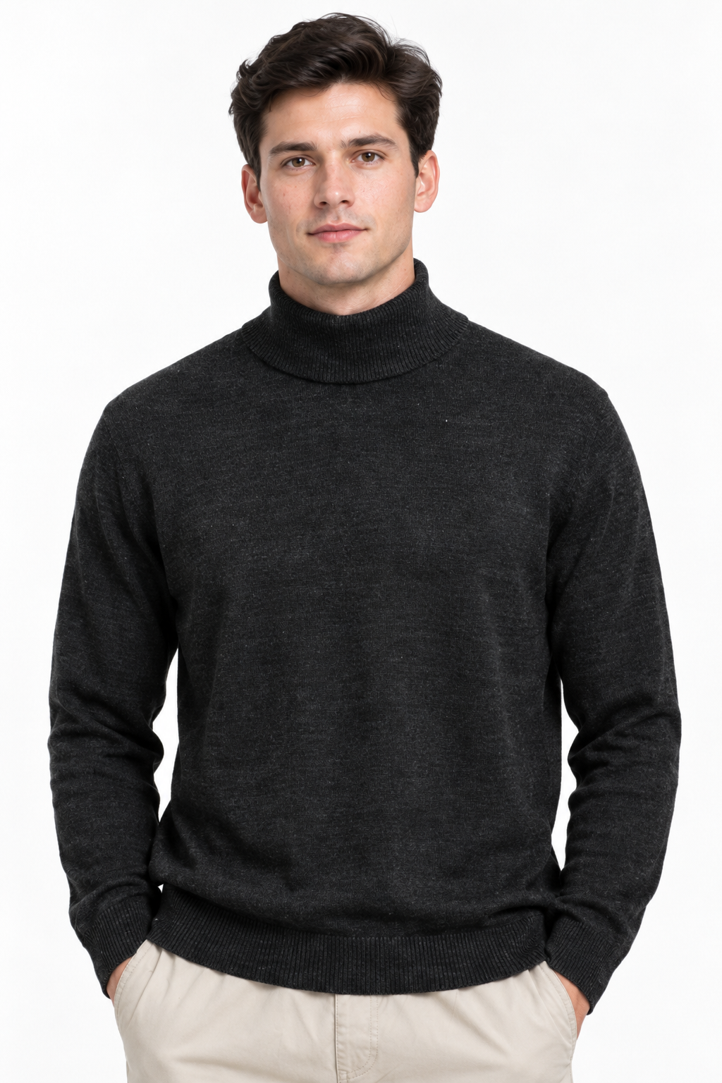 Men’s Mountain Green Cotton Turtleneck Sweater – Regular Fit Full Sleeve Knitted Pullover