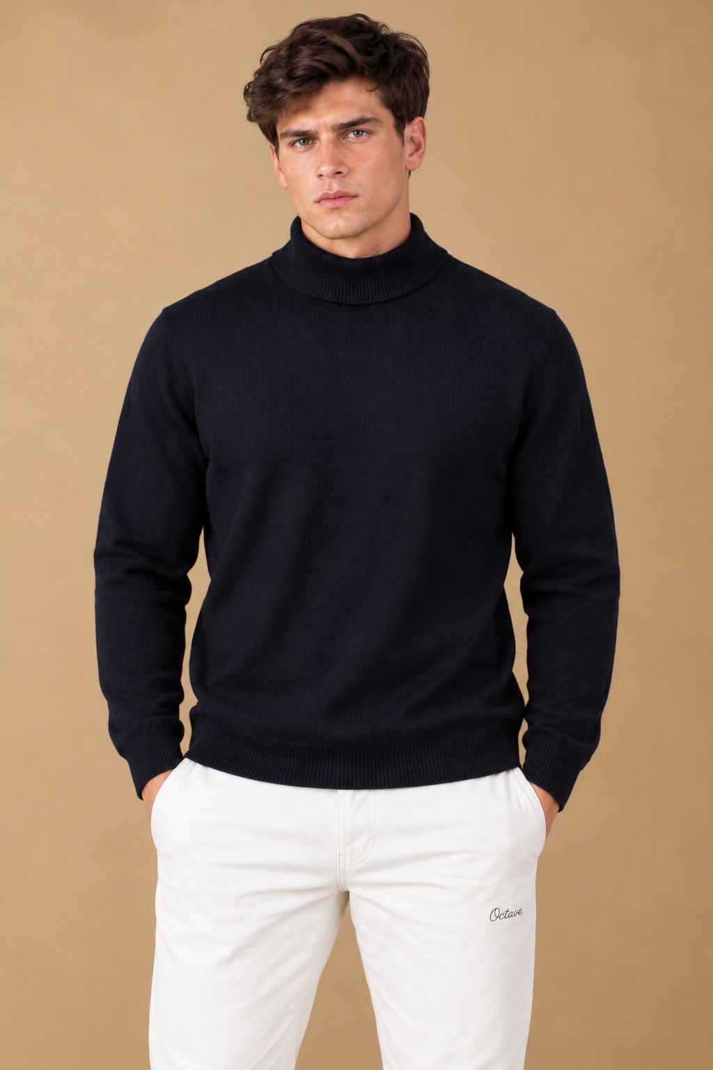 Men’s Navy Cotton Turtleneck Sweater – Regular Fit Full Sleeve Knitted Pullover