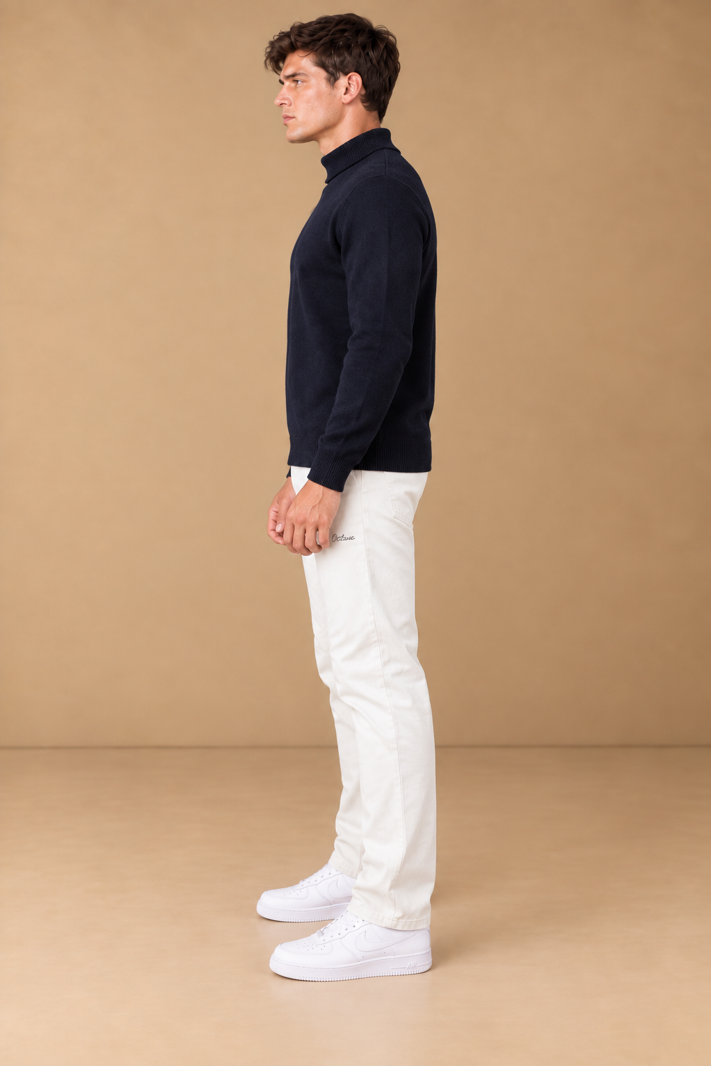 Men’s Navy Cotton Turtleneck Sweater – Regular Fit Full Sleeve Knitted Pullover