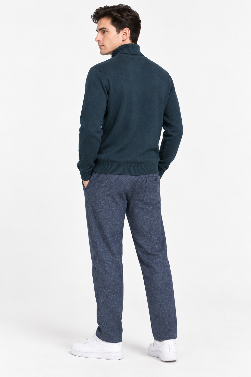 Men’s Teal Cotton Turtleneck Sweater – Regular Fit Full Sleeve Knitted Pullover
