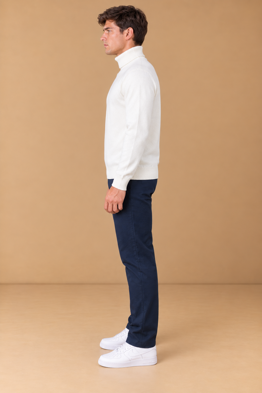 Men’s White Cotton Turtleneck Sweater – Regular Fit Full Sleeve Knitted Pullover