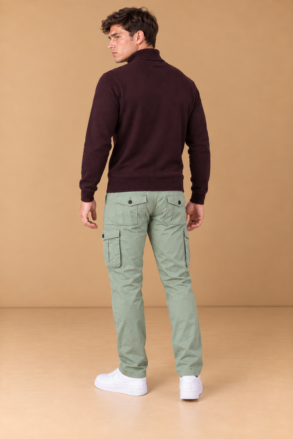 Men’s Wine Cotton Turtleneck Sweater – Regular Fit Full Sleeve Knitted Pullover