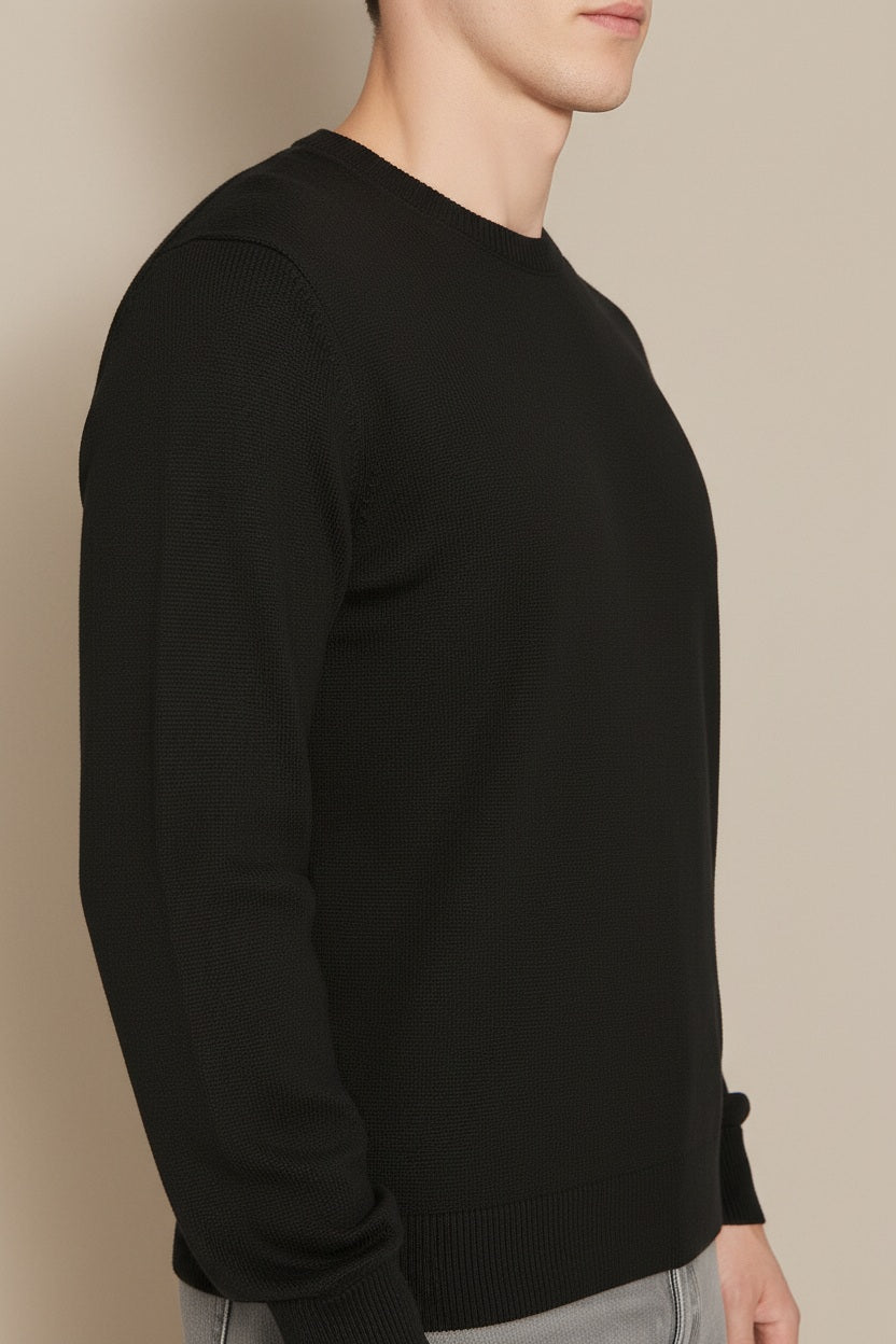 Men Black Solid Round Neck Sweater