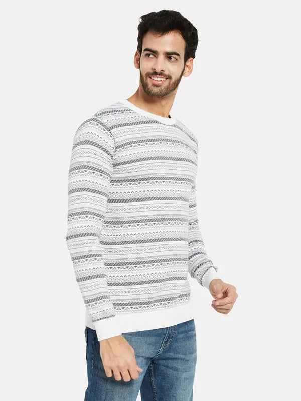 Mettle Geometric Self Design Ribbed Cotton Pullover