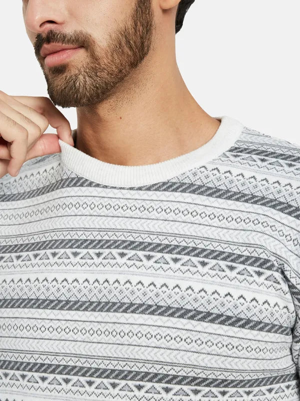 Mettle Geometric Self Design Ribbed Cotton Pullover