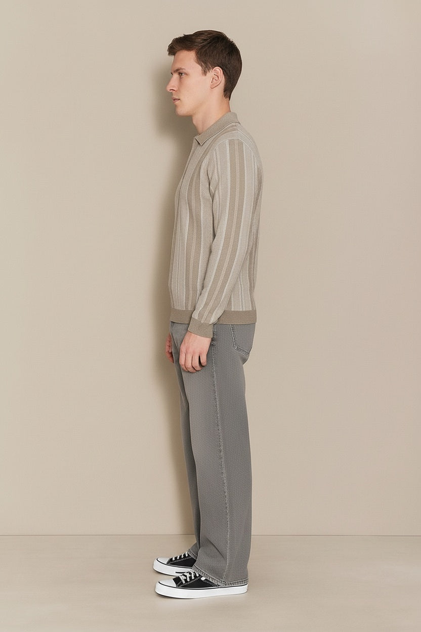 Men Striped Polo Neck Sweater