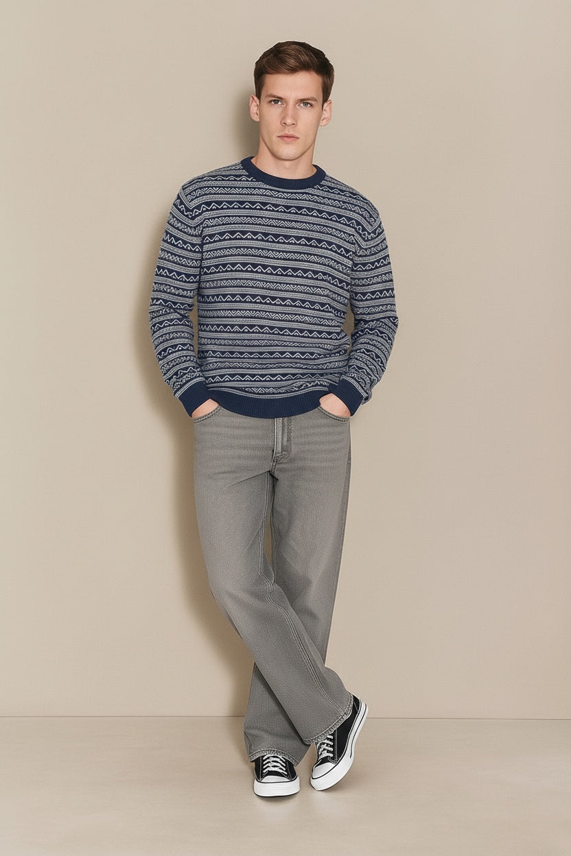 Men Striped Round Neck Sweater