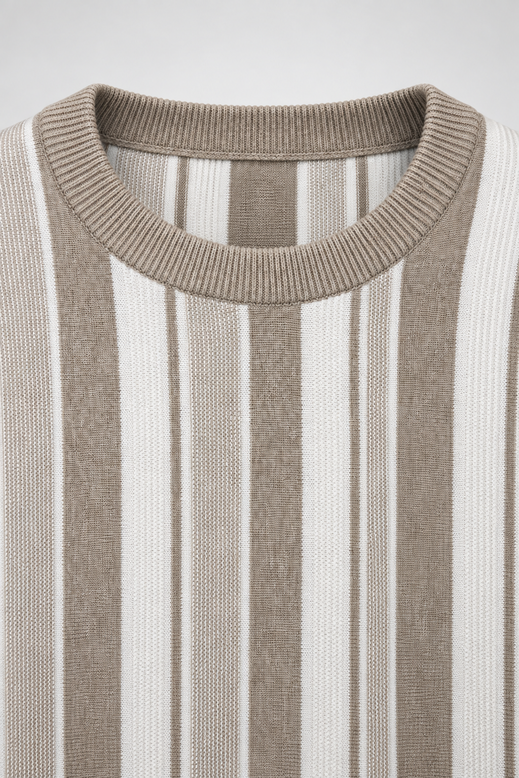 Men's Cotton Knitted Striped Sweater – Khaki Melange | Regular Fit