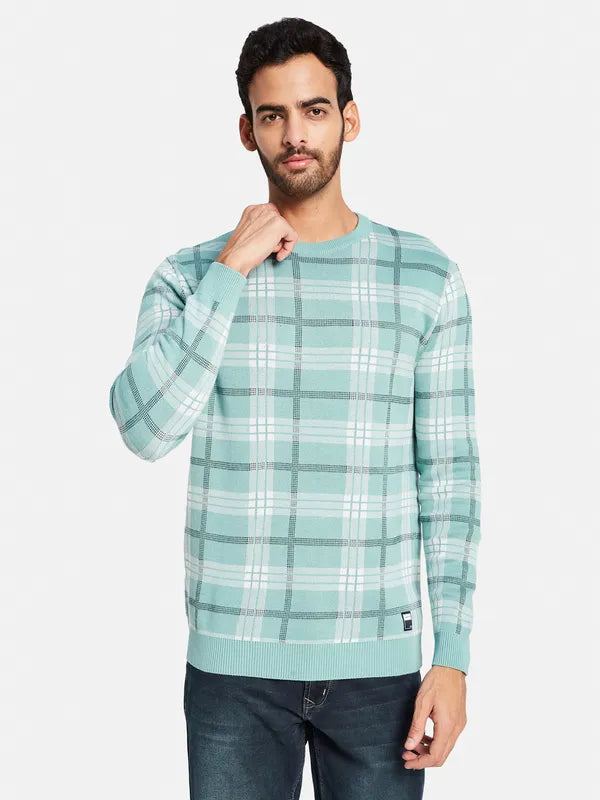 Cotton Checked Round Neck Pullover