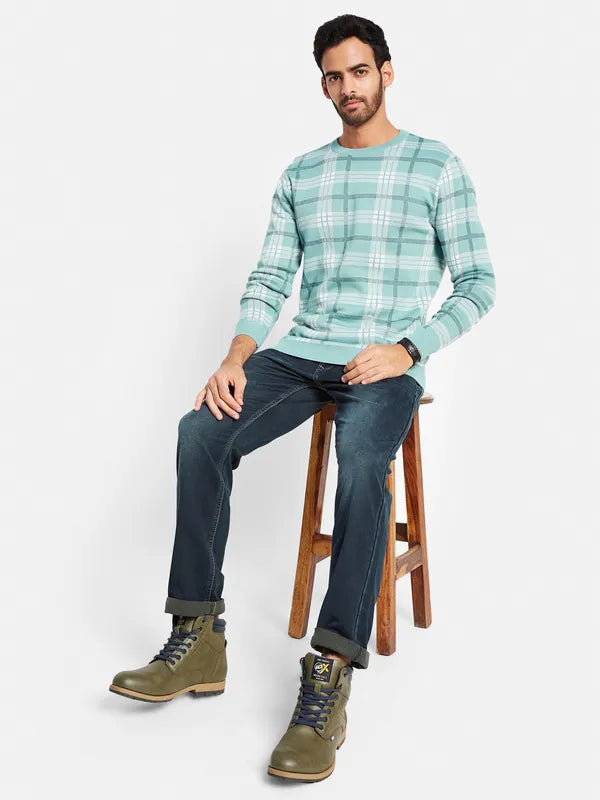 Cotton Checked Round Neck Pullover