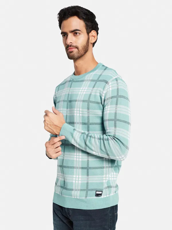 Cotton Checked Round Neck Pullover